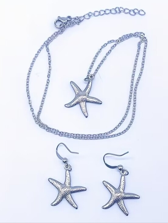Jewelry - Silver Starfish Necklace and Earrings Set - Women Jewelry
